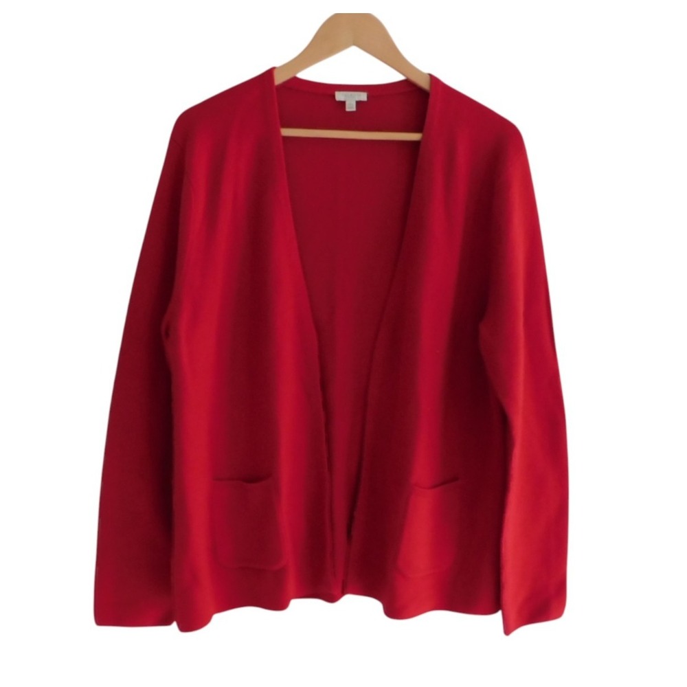Talbots Women Red Open Front Cotton Cardigan Sweater Petite XL PXL Long Sleeve